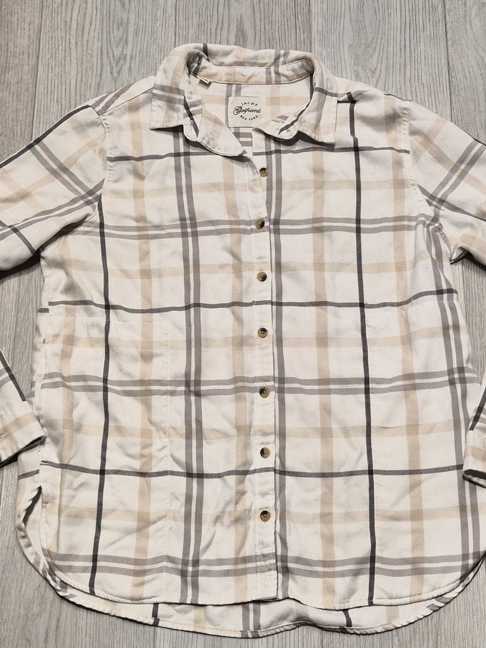 Jachs Plaid Button-Down Shirt in Cream and Gray